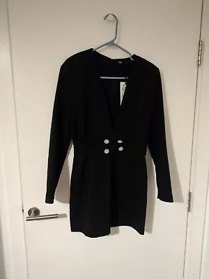 Zara Black V-neck Belted Short Blazer Dress With Pearl Buttons Size S Rrp £55 • £21