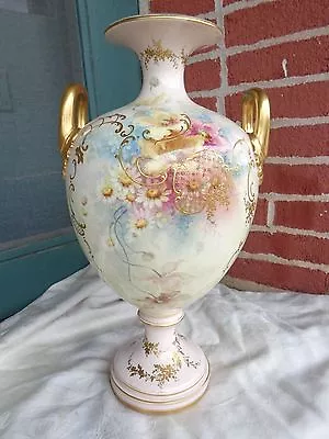 Antique Hp Floral Pink Royal Bonn Franz Anton Mehlem Germany Porcelain Vase 17  • $525