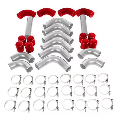 2.5  Inch Universal 12Pcs Intercooler Piping Kit+ Blk Coupler T-Bolt Clamp Red • $111.88