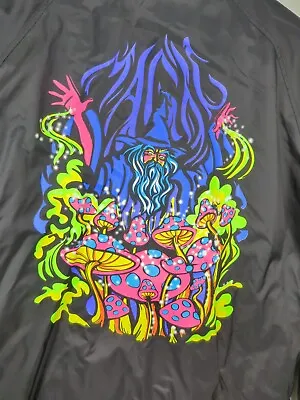 A Lab Mushroom Magic Wizard Graphic Black Windbreaker Jacket Large Nylon Neon • $34.99