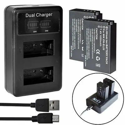 LED USB Charger +2x Battery For Nikon 1 EN-EL20a EN-EL20 MH27 Coolpix P1000 P950 • $32.73