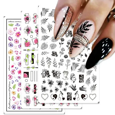 3D Nail Stickers Rose Flowers Self Adhesive Transfer Decals Decoration • $0.99