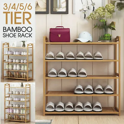 $30.99 • Buy 3 4 5 6 Tier Layer Shoe Rack Bamboo Wooden Shelf Stand Storage Organizer AU