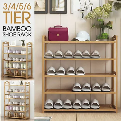 $35.99 • Buy 3 4 5 6 Tier Layer Shoe Rack Bamboo Wooden Shelf Stand Storage Organizer AU