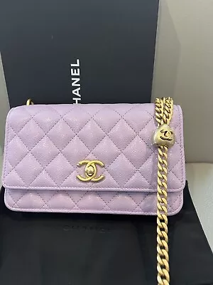 CHANEL 24P Light Purple Lilac Wallet On Chain Caviar WOC CC Turn Lock NEW NWT • $4750