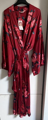 £19.99 • Buy M & S Rosie Autograph Satin Floral Robe Dressing Gown Kimono Wrap Dark Red Large