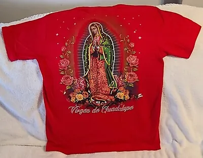 Virgen De Guadalupe Virgin Mary Rose Flower Stars Pray Red T-shirt • $11.27