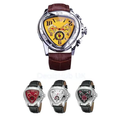 JARAGAR Mechanical Automatic Watch Sports Leather Men Triangle Geometric Watches • £29.95