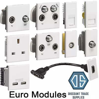 White Euro Data Module Inserts HDMI TV Satellite Cat5 Cat6 Quad Multimedia USB • £5.50