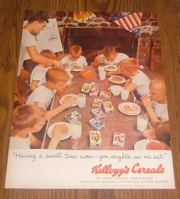 1957 PRINT AD ~ KELLOGGS CEREAL Boy's At Camp Variety Pack Snack & Handi Pak • $10