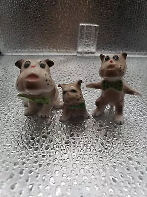Lot Of 3 Miniature Bulldog Figurines Green Bow Ties Bone China Japan  • $29.99