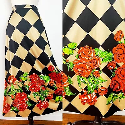 Mr. Dino SIGNED 60’s 60s 70’s 70s Vintage Diamond Rose Print Maxi Skirt 27w S M • $245