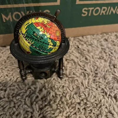 Vintage Metal World Globe Pencil Sharpener ~ Made In Hong Kong 3 1/4  Tall UU • $5