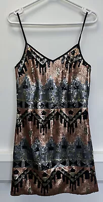 Miss Selfridge Black Copper Pattern Sequin Dress Size 6 Party Occasion Christmas • $18.64