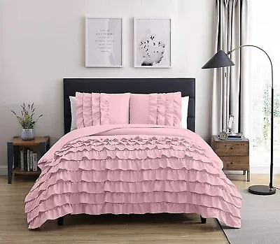 Chezmoi Collection Ella Shabby Chic Bedding Set Waterfall Ruffled Comforter Set • $36.99