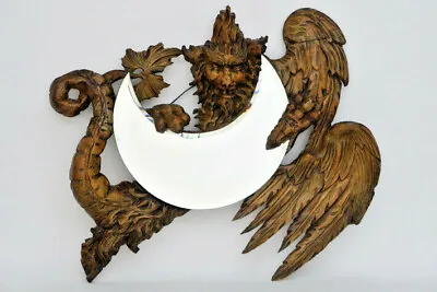 Large Antique French Wood Carved Dragon Gothic Head Mirror Sickle Attr VIARDOT • $2520