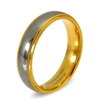 Tungsten Carbide 24ct Gold Wedding Ring Band 6mm Wide Comfort Fit RG128 • £18