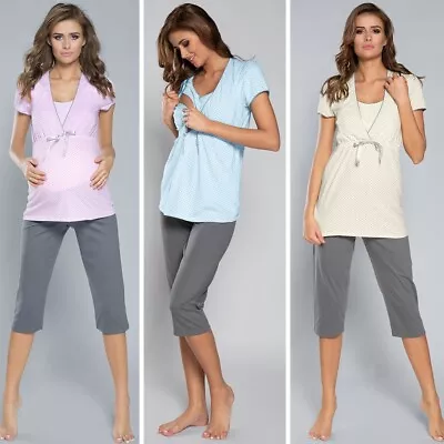 Maternity Women's Pyjama Nursing 2 Pieces Set Pregnancy Breastfeeding Nightie • £17.99