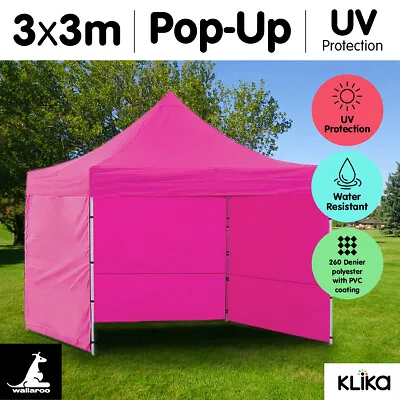 PINK 3x3 WALLAROO POP UP OUTDOOR GAZEBO FOLDING TENT PARTY MARQUEE SHADE CANOPY • $265