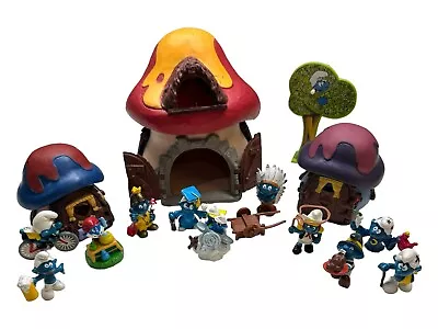 Vintage Smurfs Mushroom Houses & Lot Of Vintage Smurfs Figures  • $60