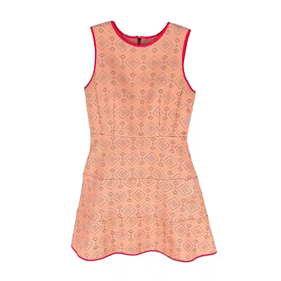 STS Sail To Sable Dress Size 2 Bright Coral White Geometric Weave Neon Accent • $24.99