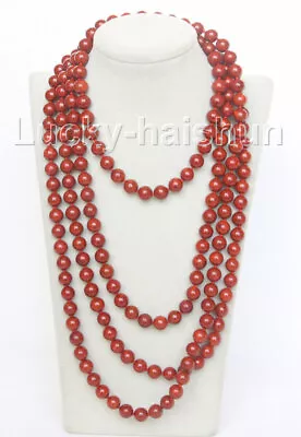 AAA Natural Long 90  6mm Round Red Sponge Coral Beads Knotted Necklace J10508 • $19.99