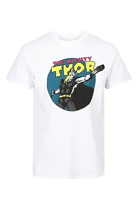 Marvel Thor Comic Print Figure Logo White Cotton T-Shirt - Unisex Adults • £12.95