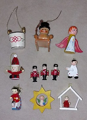 Lot Of 11 Vintage Wooden Miniature Christmas Tree Ornaments • $14.99