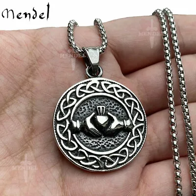 MENDEL Stainless Steel Mens Irish Celtic Claddagh Knot Pendant Necklace Jewelry • $11.99