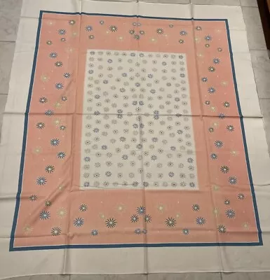 Vintage Tablecloth MCM Pink/Blue Atomic Flower Print • $75