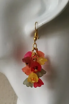 Drop / Dangle Earrings - Multi-coloured Autumn Flowers • £4.99