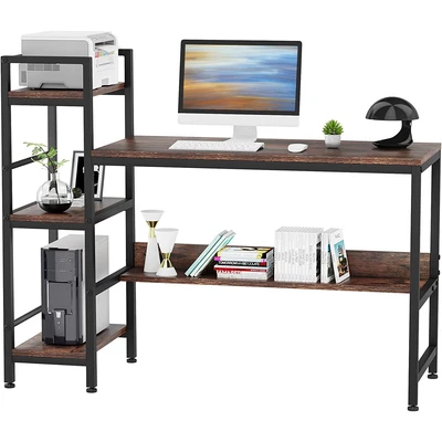 $89.99 • Buy Computer Desk With Shelves 55  Reversible Workstation Study Table Home Brown