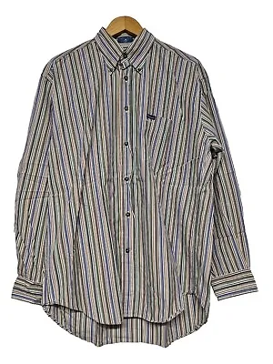 Faconnable US Made Button Down Long Sleeve Multi-coloured Striped Cotton Shirt L • £25