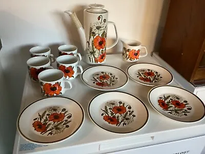 Midcentury J&G Meakin Poppy Coffee Pot Creamer & 5 Cups And 5 Side Plates VGC • £45