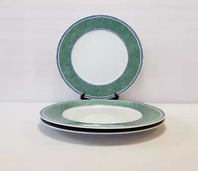 Villeroy & Boch Dinner Plate 10 5/8  Costa Switch 3 Green Band Blue Border Qty 3 • $54.99