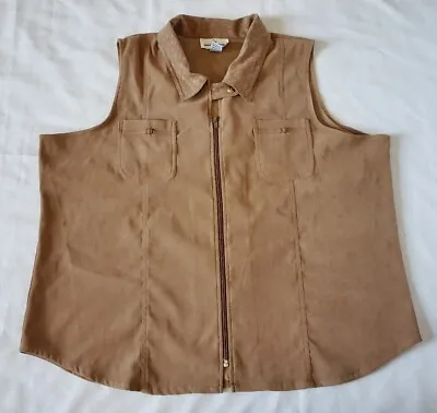 Erin London Vest Womens 2XL Beige Full Zip Pockets Polyester  • $24
