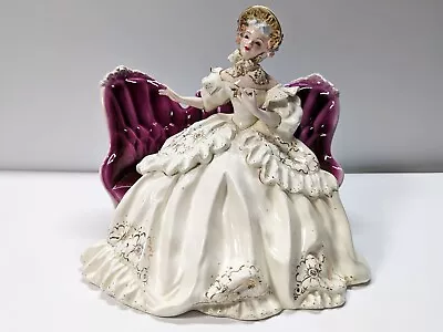 Florence Ceramics Porcelain Figurine White And Gold Victoria On Burgundy Settee • $289.99