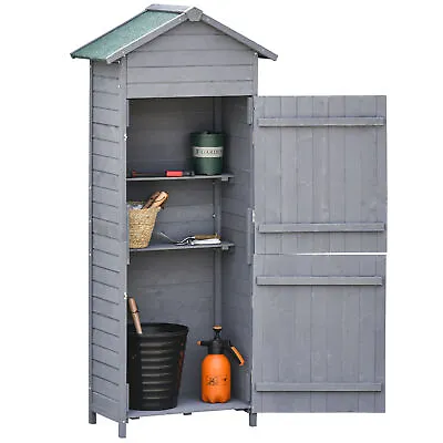 Outsunny Wood Garden Storage Shed Tool Cabinet W/ Felt Roof 189x82x49cm Grey • £118.99