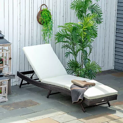 Patio Adjustable Rattan Wicker Chaise Lounge Chair Cushioned Outdoor Furniture • $139.99