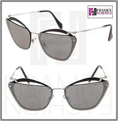 MIU MIU NOIR Cut Out 54T Black Silver Mirrored Oversized Sunglasses MU54TS Women • $172.08