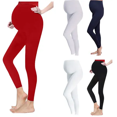 Womens Black Maternity Soft And Cosy Full Length Vicose Leggings Pregnancy 8-20 • £9