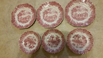 Vintage J & G Meakin Romantic England Red Plates Dinner Set Of 6 Ironstone • $24.98