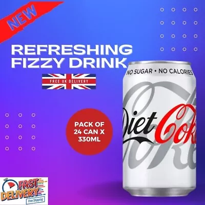 Coca-Cola 330ml Diet Coke Soft Drink Can - Pack Of 24 Refreshing Fizzy Drink • £17.99