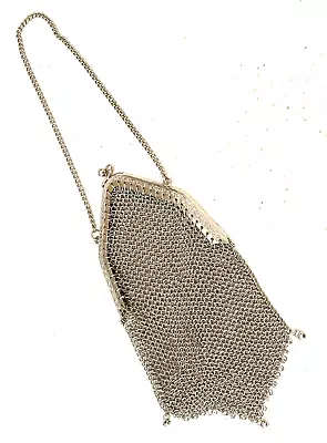 Antique Small Silver Chainmail Mesh Purse Beautiful Embossed Frame • $12.99