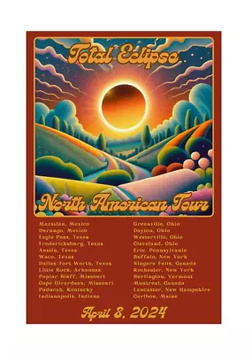 Total Eclipse North American Tour April 8 2024 Path Of Totality Eclipse Poster • $6.99