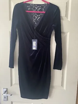 Gorgeous M And S. Blue Velvet Midi Dress Lace Back Stunning Size 8 New • £20