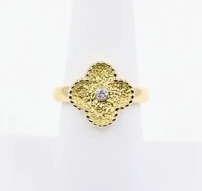 Van Cleef & Arpels Vintage Alhambra Diamond Yellow Gold Ring Sz 6.75 Cert & Box • $3250