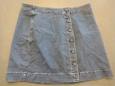 Madewell Stretch Denim A-Line Mini Skirt Asymetrical Button Up Womens Sz 16 Blue • $14