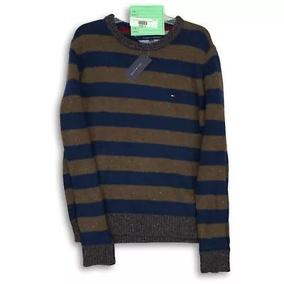 NWT Men's Tommy Hilfiger Brown Navy Striped Pullover Sweater Size L • $14.99