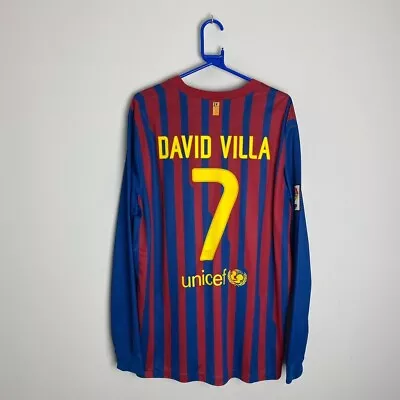 Barcelona Football Shirt 2011/12 Long Sleeve Home DAVID VILLA #7 (XL) • £89.99